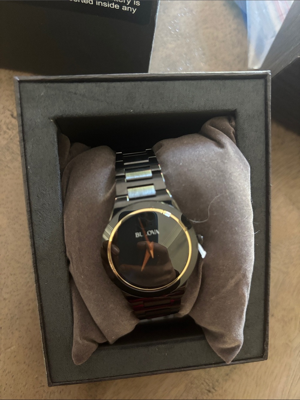 Bulova Black Ceramic Watch with Gold-Tone Bezel